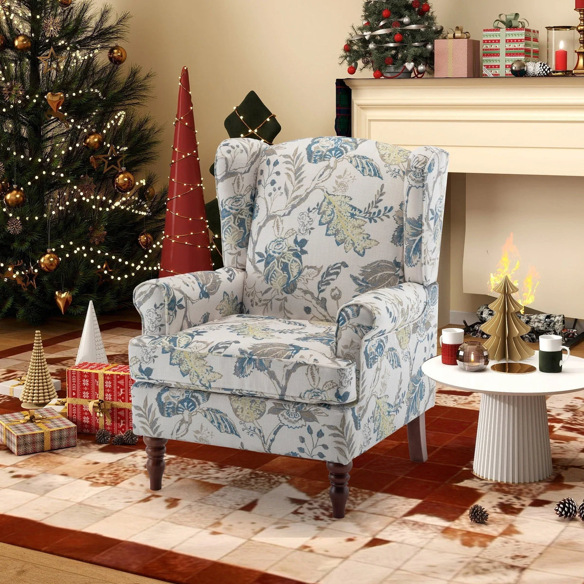 Fauteuil d'appoint moderne Erommy, fauteuil à dossier haut, canapé simple en tissu rembourré avec boutons et pieds en bois pour salon