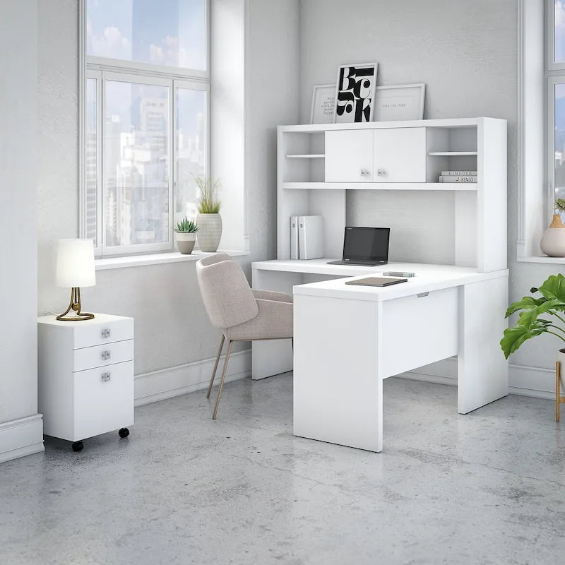 Bureau d'angle Echo avec huche et tiroirs