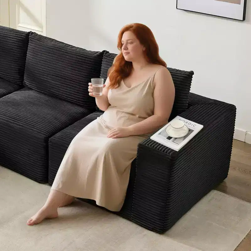 108 Modern Sofa Couch, 3 Seater Upholstered L Shaped Sofa with Pillows, Deep Seat Sofa, No Assembly Required