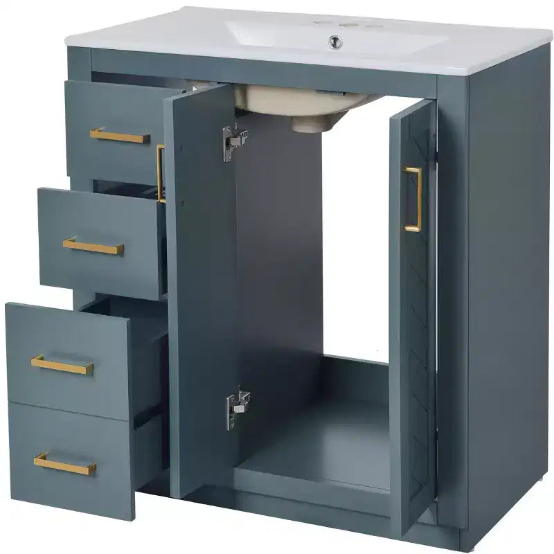 Meuble-lavabo de salle de bain à évier simple de 76 cm avec armoire et 3 tiroirs – Noir / Bleu / Vert / Indigo / Blanc