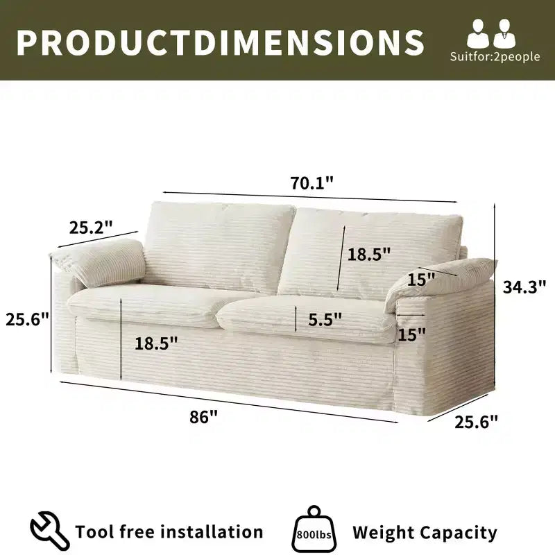 Canapé Dyonery 86 Cloud, assise profonde et accoudoirs larges, cadre robuste, design ergonomique respirant