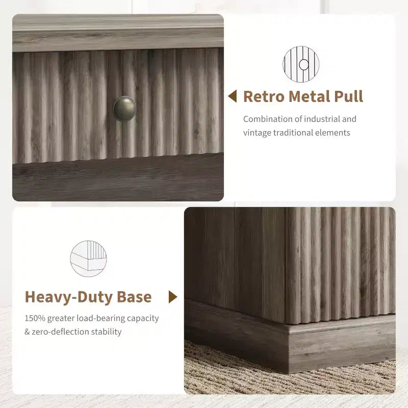 Meuble de rangement de bureau cannelé, bureau de direction moderne de 54 po avec station de recharge, bureau d'ordinateur en bois avec tiroirs classeurs pour bureau d'étude