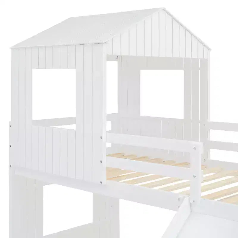Lit superposé en bois Luxystar avec maisonnette, toboggan et barrières de sécurité, double sur grand lit