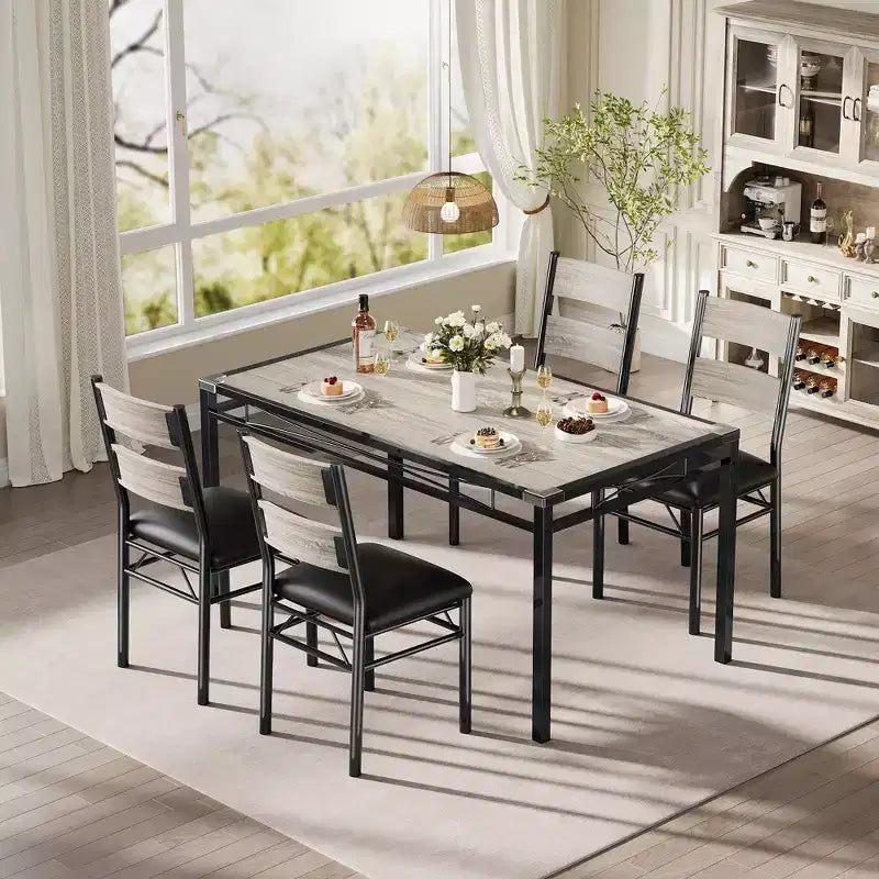 Ensemble table à manger pour 4 personnes, avec 4 chaises rembourrées, ensemble de 5 pièces de table de cuisine en bois avec protecteur de coin pour cuisine, appartement, petit espace.