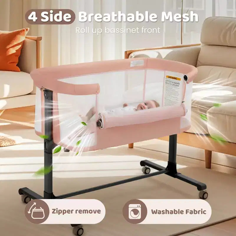 Berceau bébé avec roues 鈥?Beige / Gris / Rose, Cododo, pour 1 bébé