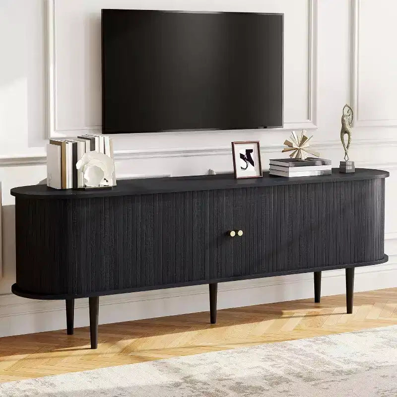 Meuble TV AMERLIFE 70 avec pieds en bois massif, console TV de style moderne du milieu du siècle avec porte à tambour
