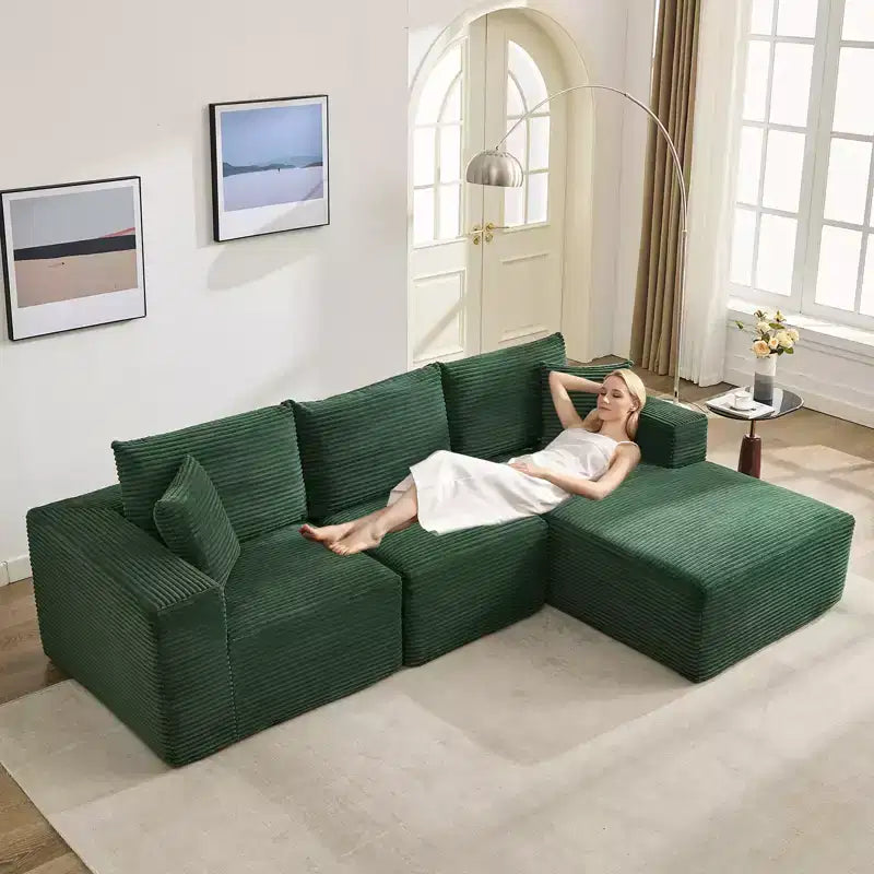 108 Modern Sofa Couch, 3 Seater Upholstered L Shaped Sofa with Pillows, Deep Seat Sofa, No Assembly Required