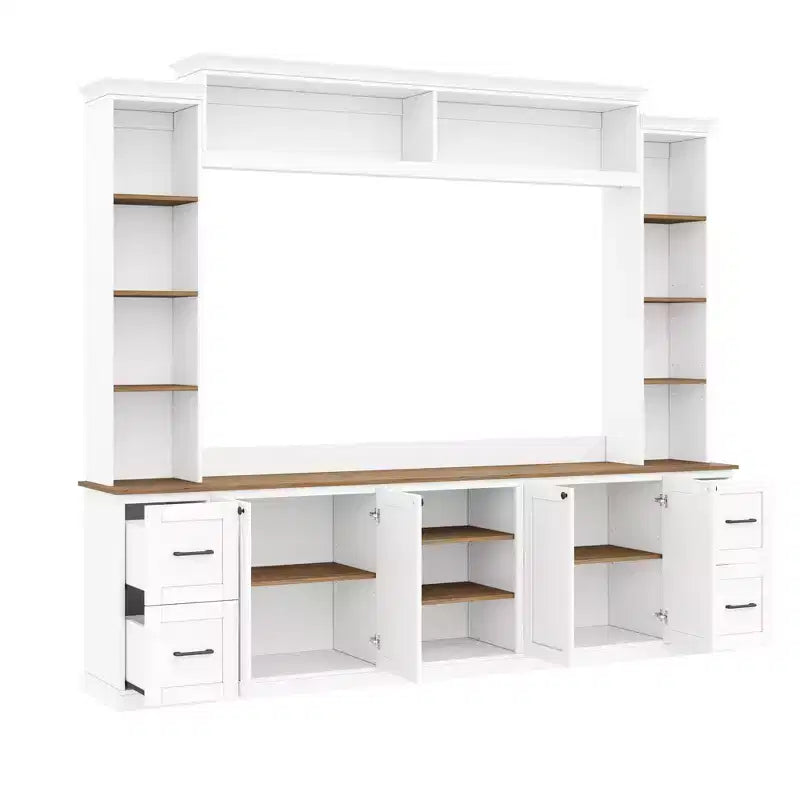 Meuble TV mural 4-en-1 ModernLuxe de style campagnard, convient aux téléviseurs jusqu'à 70 pouces, meuble TV console multimédia avec étagères réglables et tiroirs