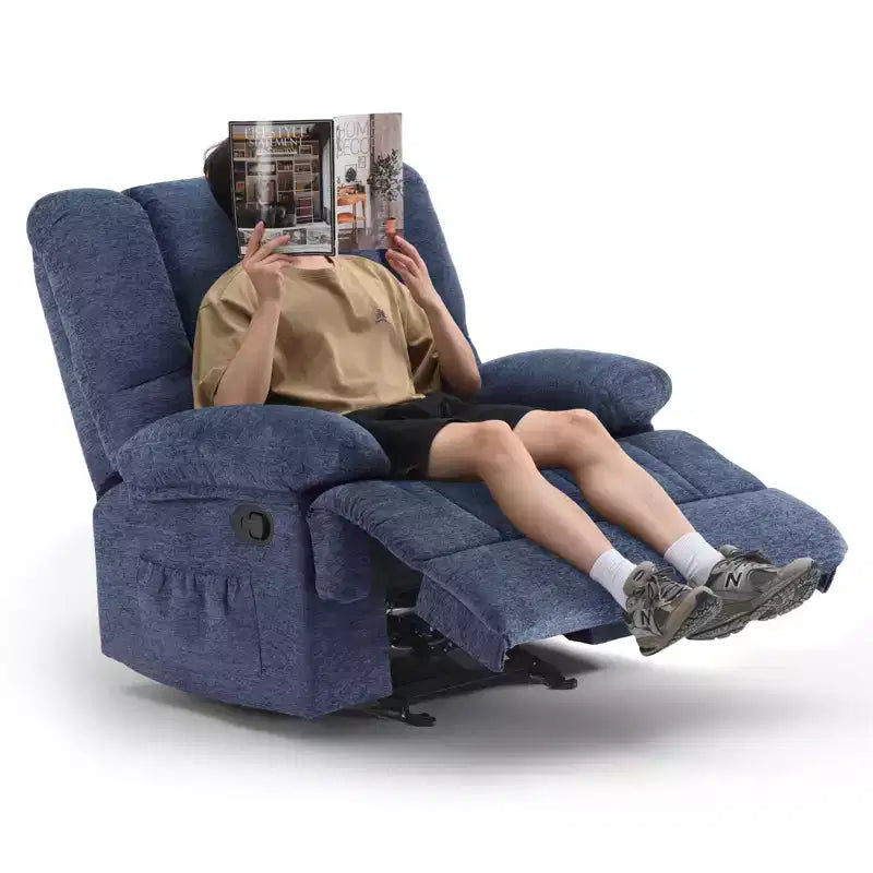 Fauteuil inclinable à bascule surdimensionné bleu avec revêtement en chenille