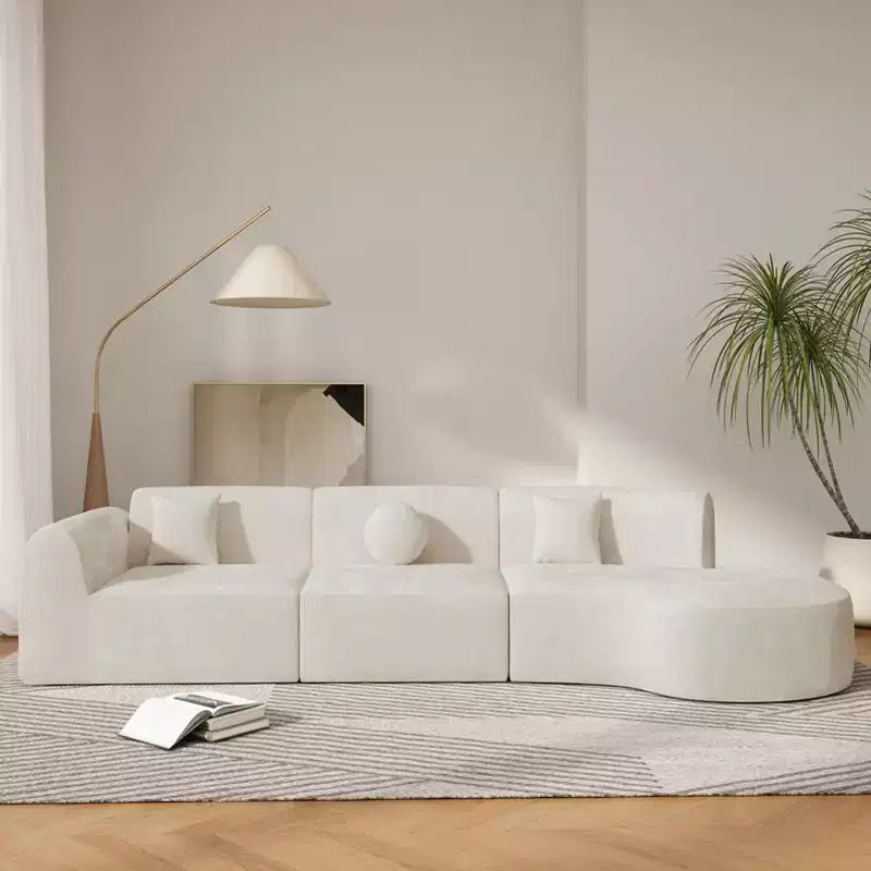 Canapé d'angle moderne incurvé de 355 cm avec méridienne, ensemble 3 pièces, pour salon
