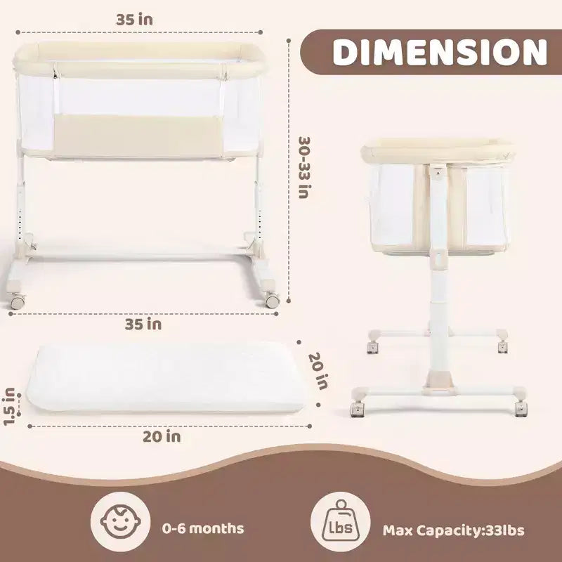 Berceau bébé avec roues 鈥?Beige / Gris / Rose, Cododo, pour 1 bébé
