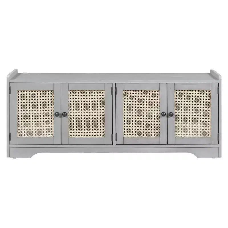 Banc de rangement rustique en bois Whisen, banc à chaussures d'entrée avec coussin amovible, étagères réglables