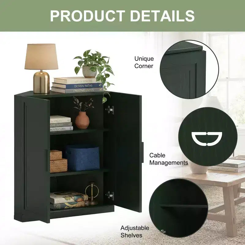 Meuble d'angle Dovelina avec étagères réglables, buffet, meuble à vin, meuble de cuisine et de salle à manger avec portes en bois - 31H x 31L, 36H x 31L