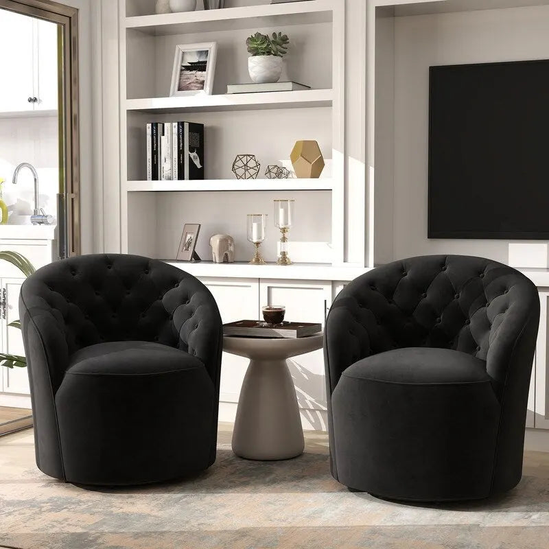 SEYNAR Fauteuil club pivotant à 360 degrés en velours moderne avec dossier capitonné - Lot de 2
