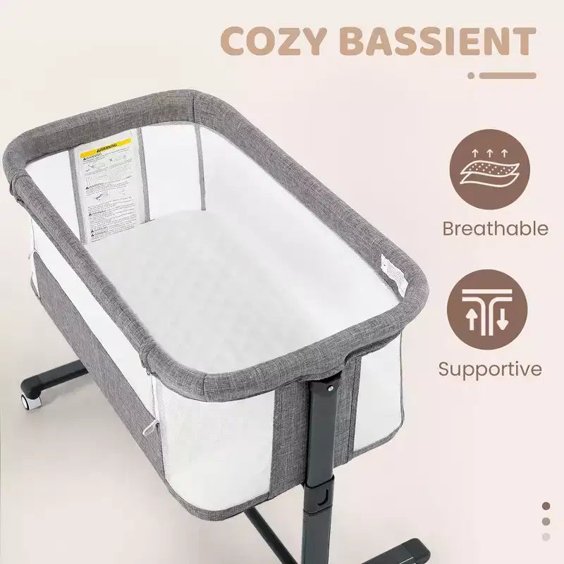 Berceau bébé avec roues 鈥?Beige / Gris / Rose, Cododo, pour 1 bébé