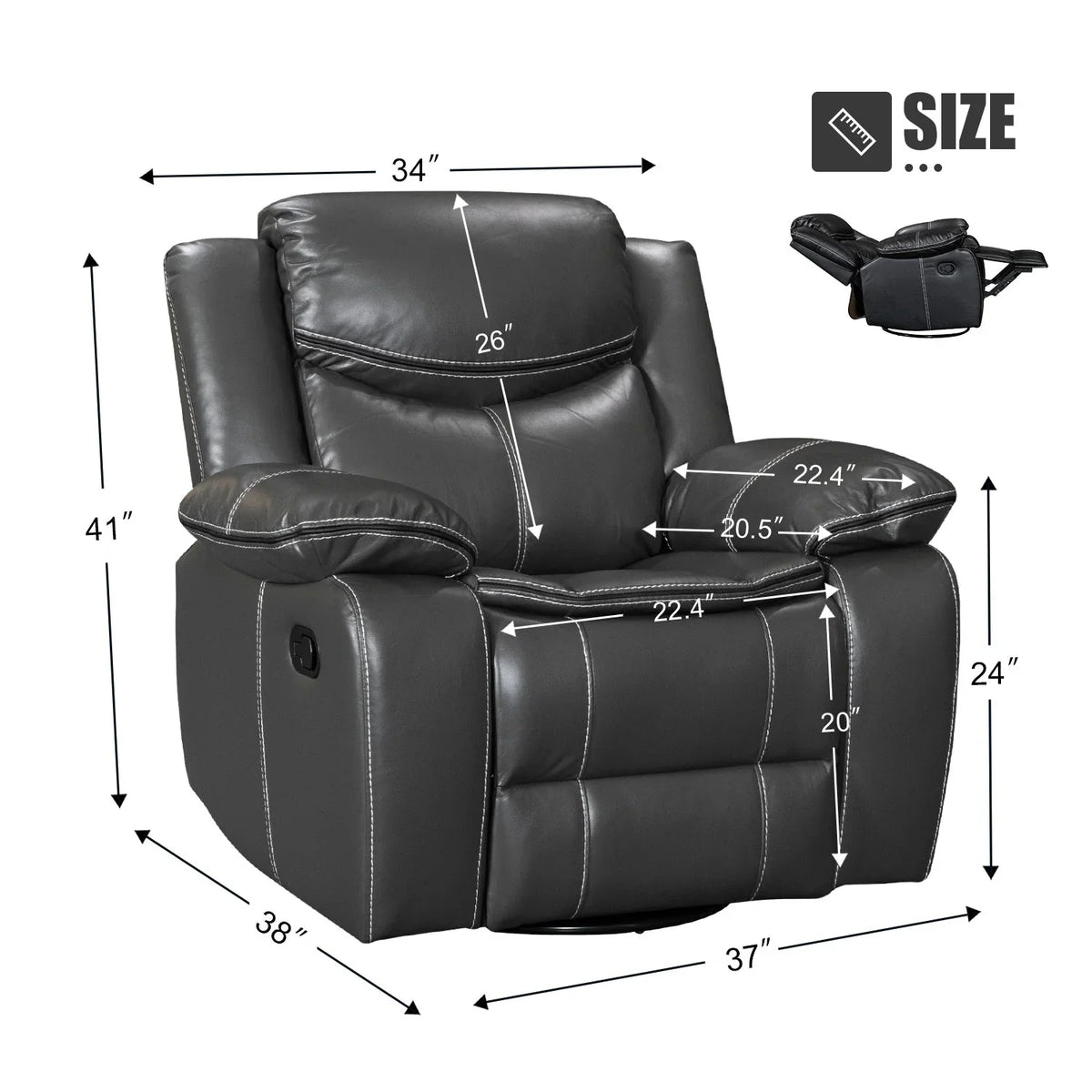 Fauteuil inclinable massant et chauffant en cuir, assise large et durable