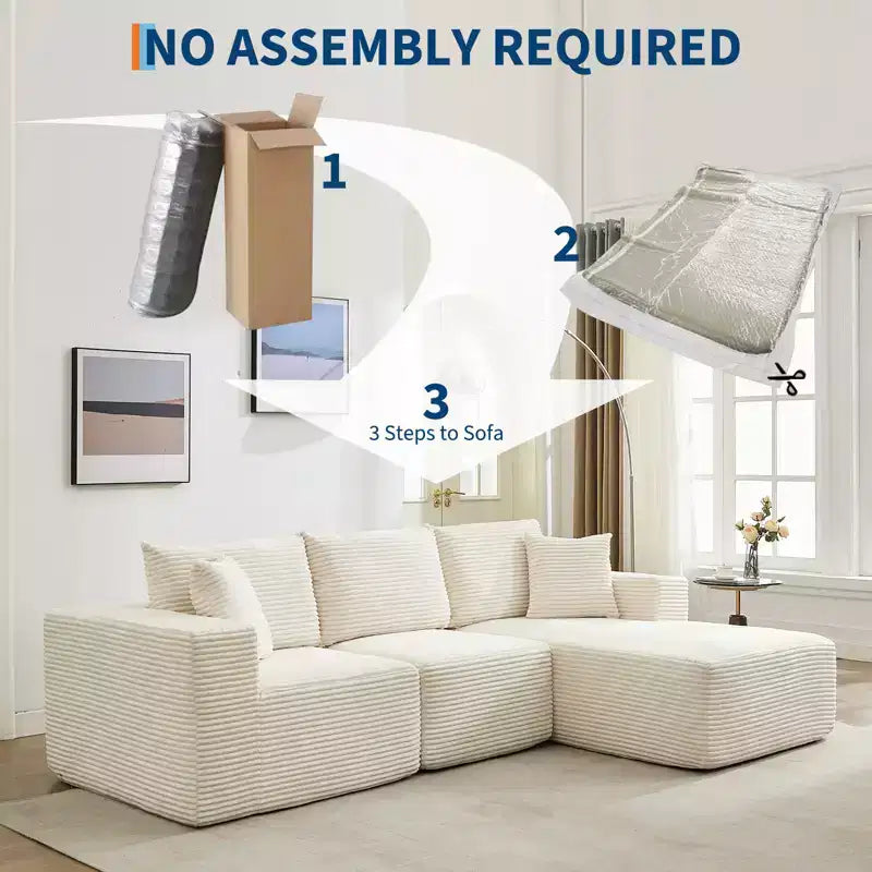 108 Modern Sofa Couch, 3 Seater Upholstered L Shaped Sofa with Pillows, Deep Seat Sofa, No Assembly Required