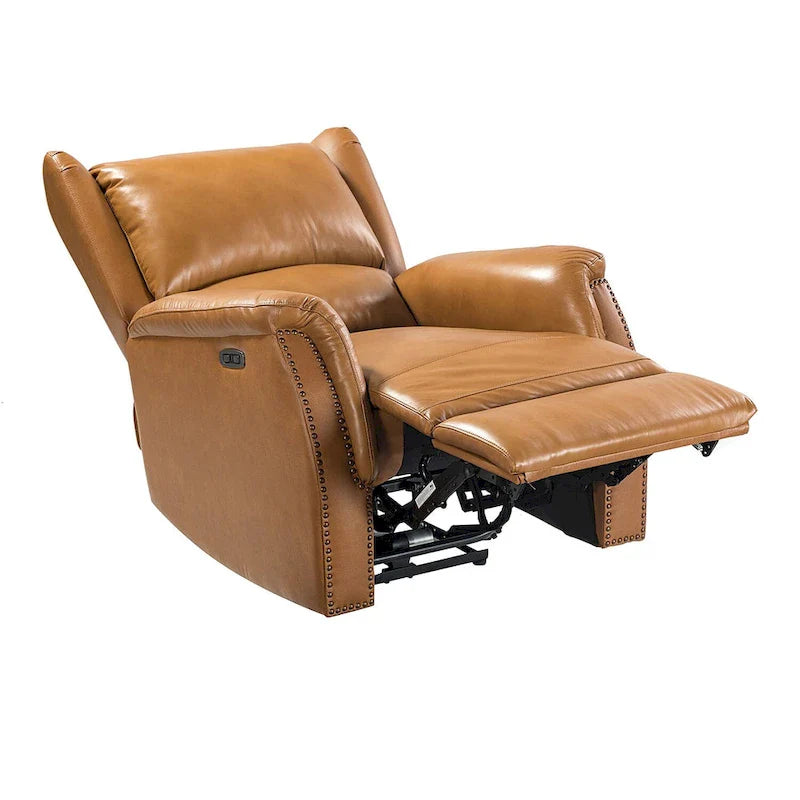 Fauteuil inclinable électrique en cuir véritable avec port USB – Ensemble de 2 fauteuils à oreilles cloutés