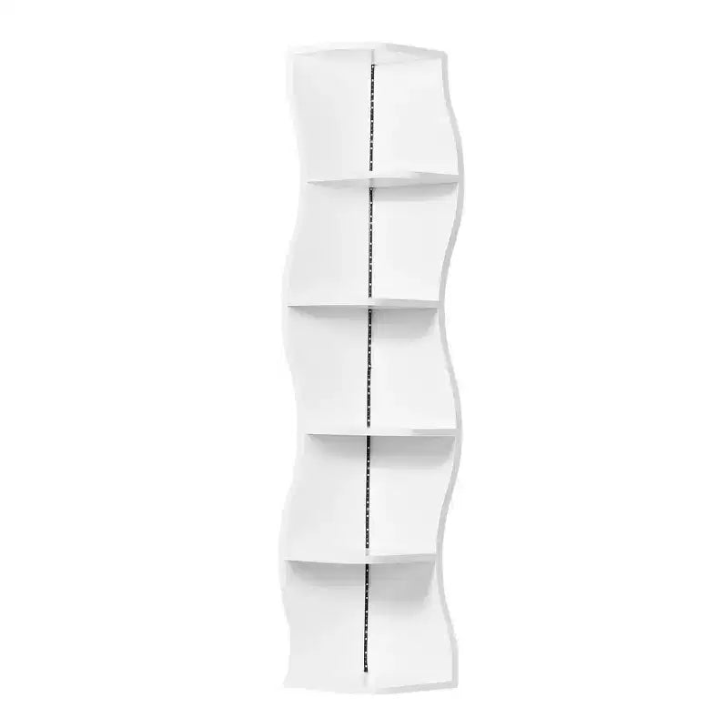 VECELO Étagère d'Angle Onde à 5 Niveaux, Étagère de Rangement Verticale Haute pour Petits Espaces et Salon, Blanche