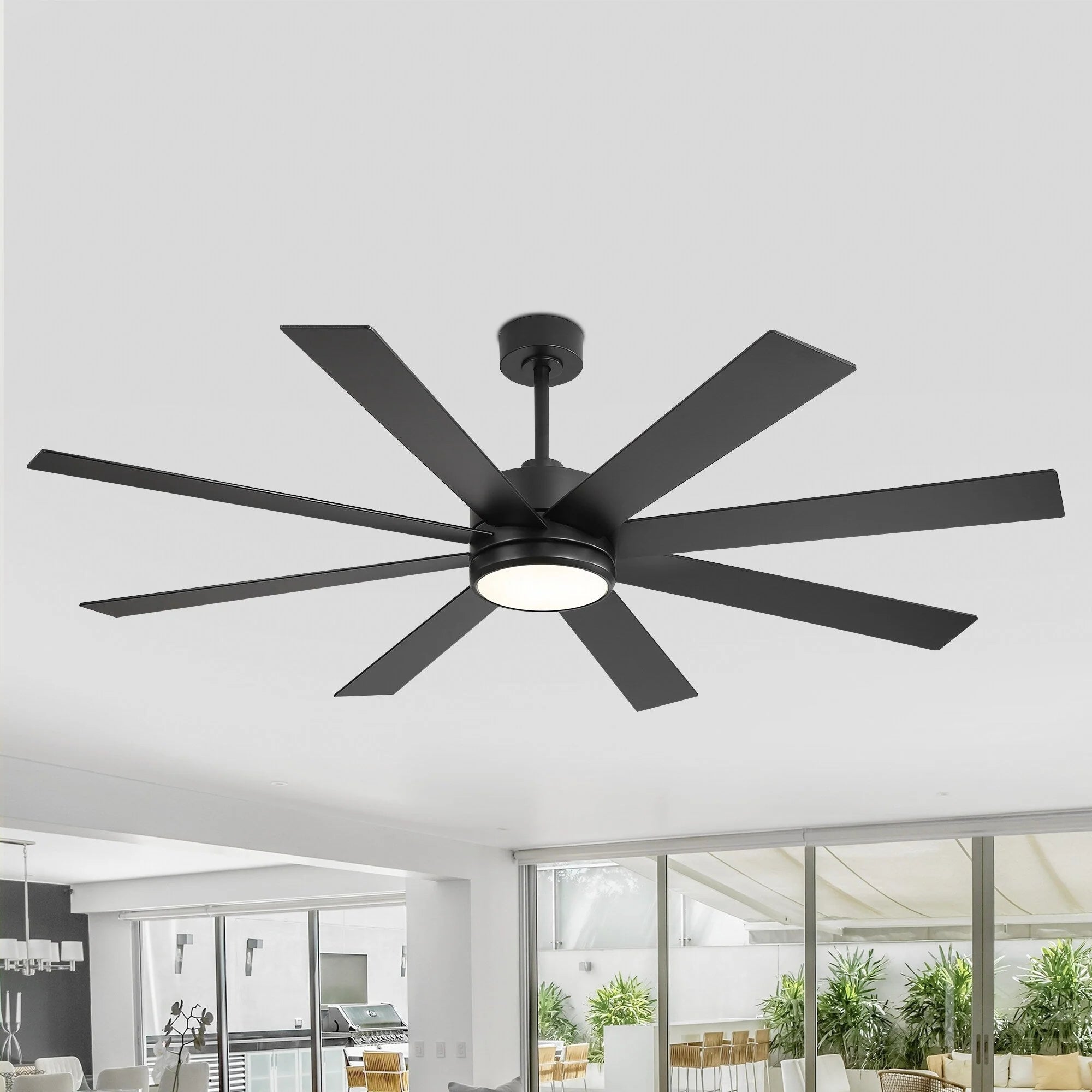 Ventilateur de plafond de 65 pouces à 8 pales noires avec lumière LED et télécommande
