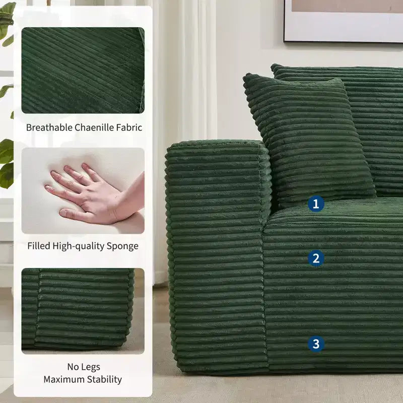 108 Modern Sofa Couch, 3 Seater Upholstered L Shaped Sofa with Pillows, Deep Seat Sofa, No Assembly Required