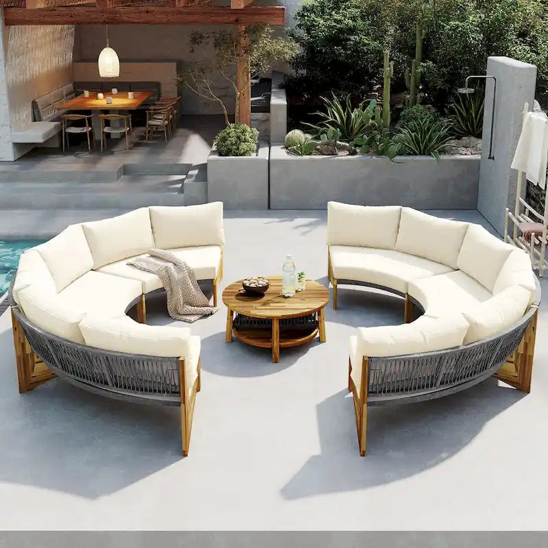 Ensemble de jardin 6 places avec coussins et 1 table basse
