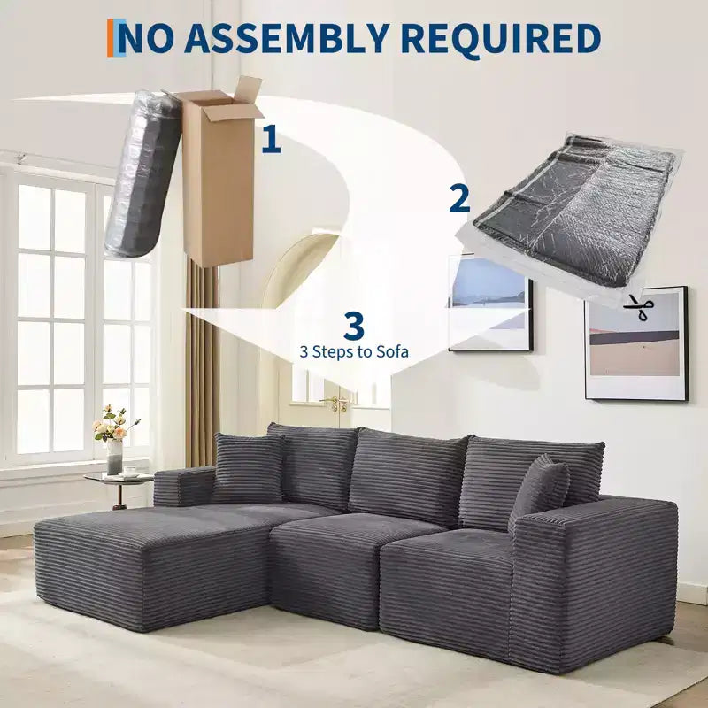 108 Modern Sofa Couch, 3 Seater Upholstered L Shaped Sofa with Pillows, Deep Seat Sofa, No Assembly Required