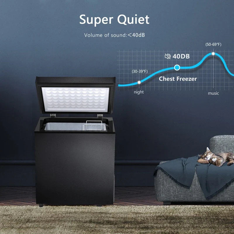 1.8 Cu.Ft Chest Freezer with Removable Basket, Bottom Drain, 7-Level Thermostat, Freestanding Design for Home and Apartment