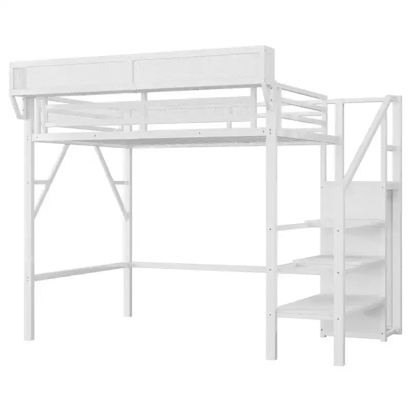 Lit mezzanine jumeau Okak 94IN avec armoire, lit jumeau avec étagères de rangement et panier, cadres de lit pour chambre à coucher, dortoir