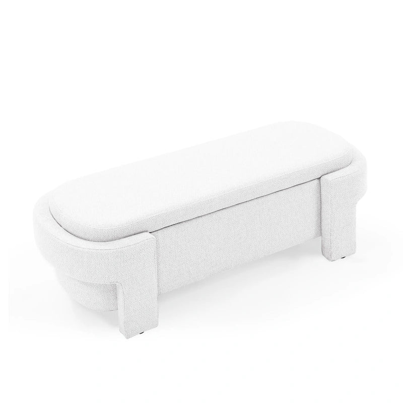 Banc tapissé de tissu en lin avec grand espace de rangement pour le salon, l'entrée et la chambre, blanc