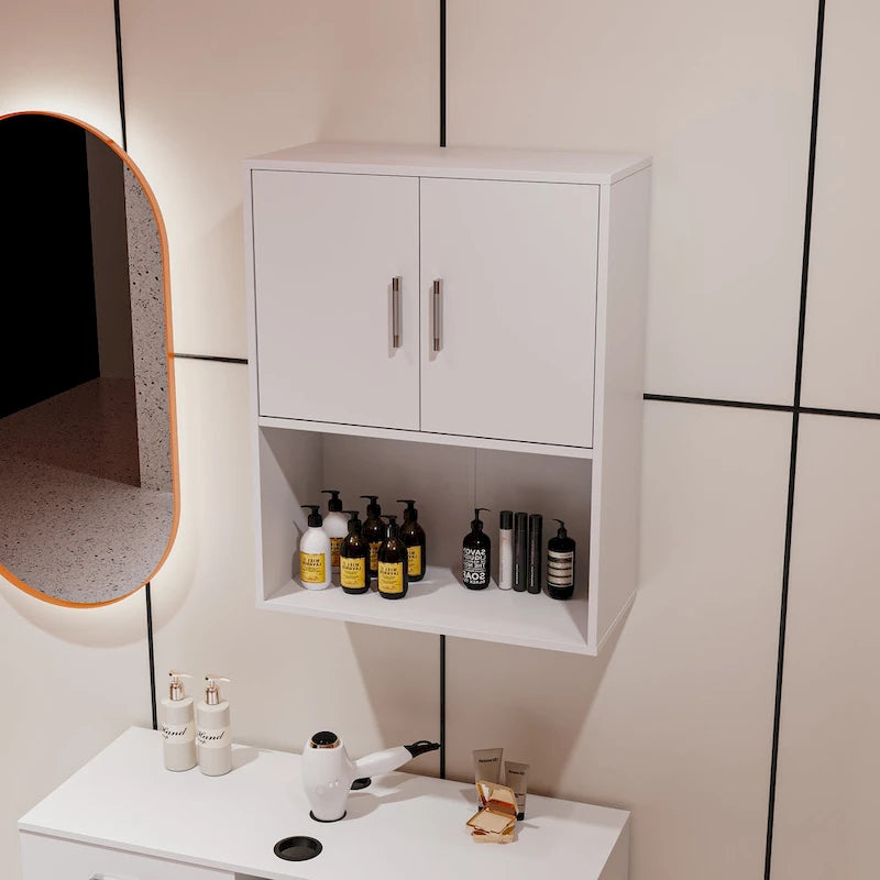 Meuble de rangement mural flottant en bois pour poste de lavage de barbier