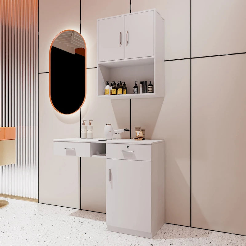 Meuble de rangement mural flottant en bois pour poste de lavage de barbier