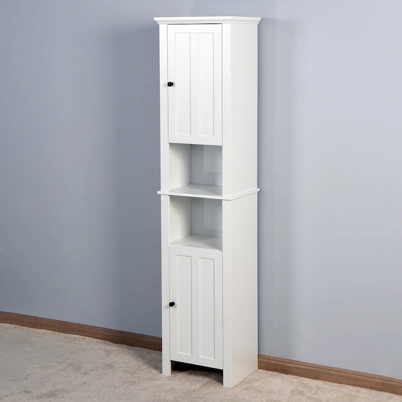 Meuble de rangement haut de salle de bain avec 2 portes, meuble de rangement en bois pour salon avec 6 étagères, 40 x 30 x 170 cm