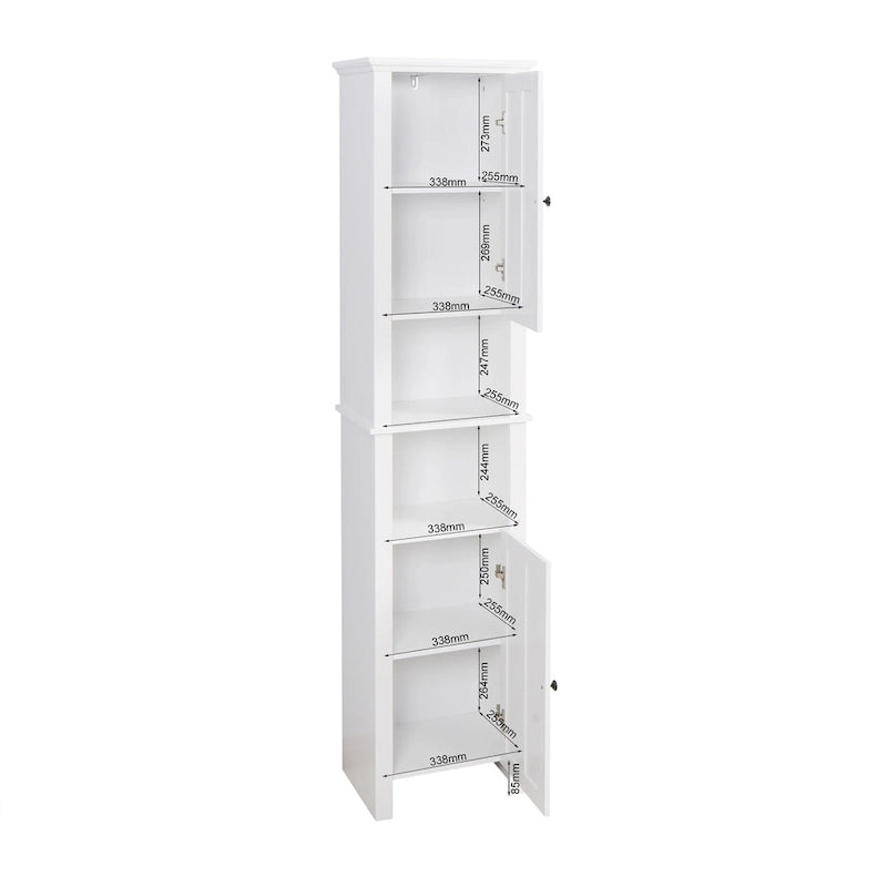 Meuble de rangement haut de salle de bain avec 2 portes, meuble de rangement en bois pour salon avec 6 étagères, 40 x 30 x 170 cm