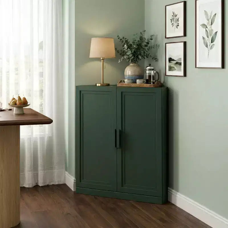 Meuble d'angle Dovelina avec étagères réglables, buffet, meuble à vin, meuble de cuisine et de salle à manger avec portes en bois - 31H x 31L, 36H x 31L