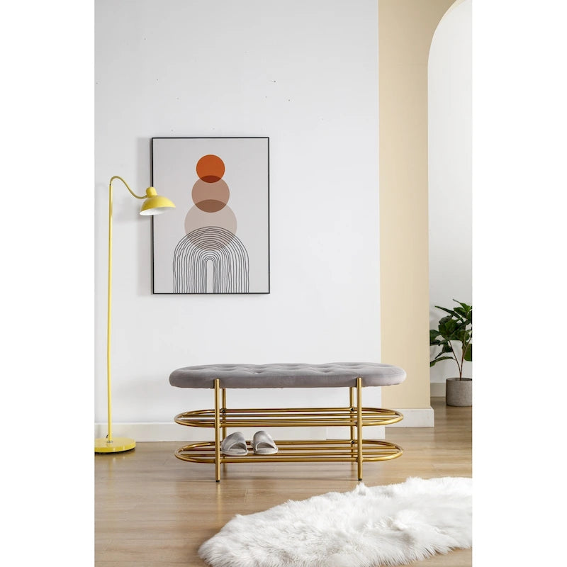 Bout de banc capitonné en velours pour salon/chambre