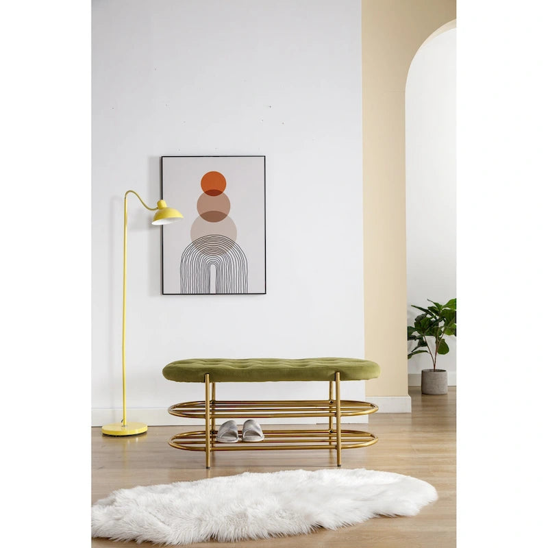 Bout de banc capitonné en velours pour salon/chambre