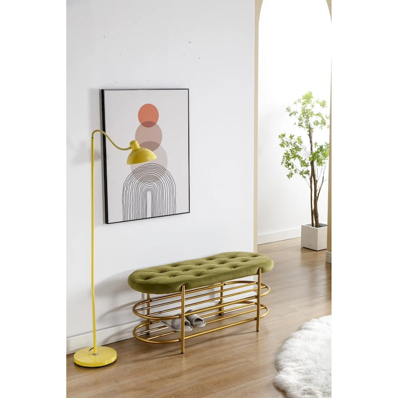 Bout de banc capitonné en velours pour salon/chambre
