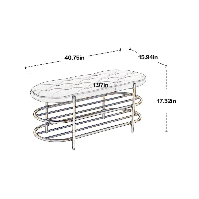 Bout de banc capitonné en velours pour salon/chambre