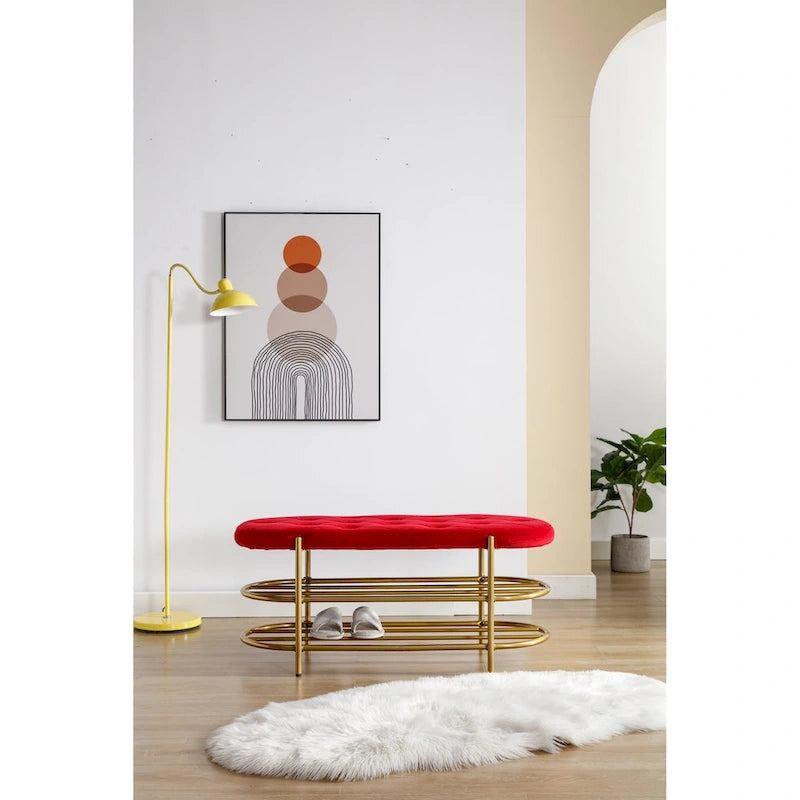 Bout de banc capitonné en velours pour salon/chambre