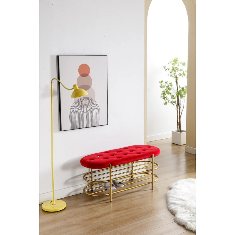 Bout de banc capitonné en velours pour salon/chambre