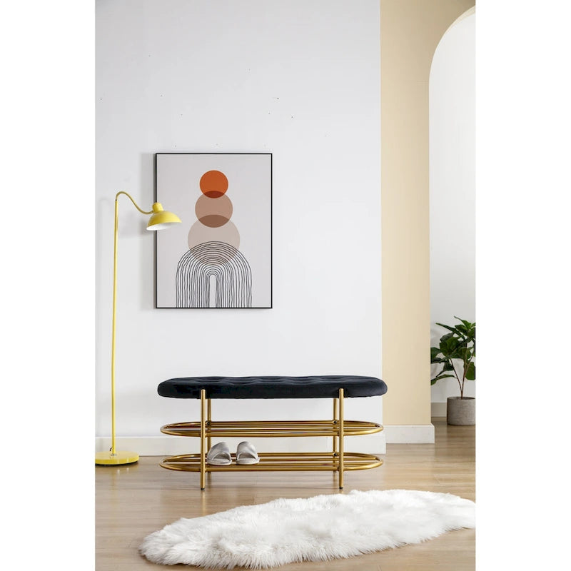 Bout de banc capitonné en velours pour salon/chambre