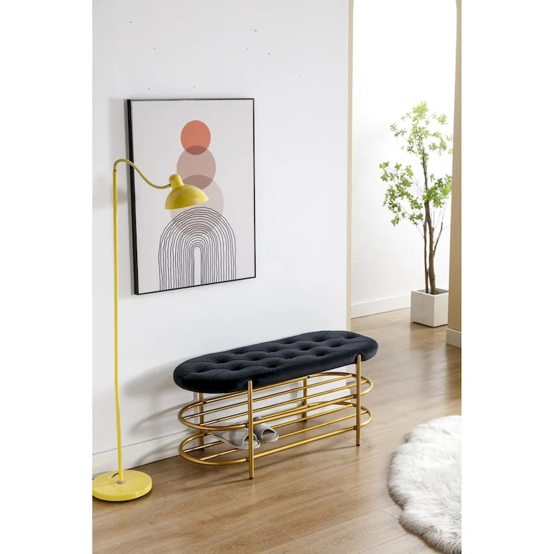 Bout de banc capitonné en velours pour salon/chambre
