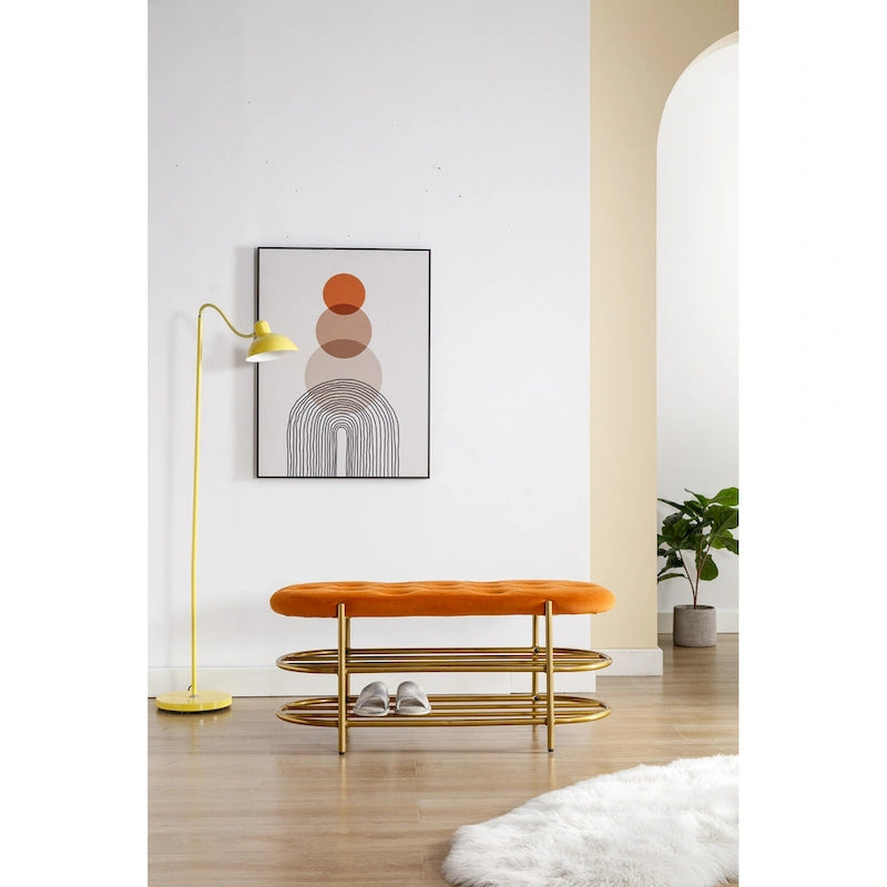 Bout de banc capitonné en velours pour salon/chambre