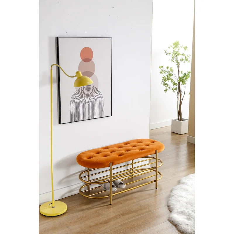Bout de banc capitonné en velours pour salon/chambre