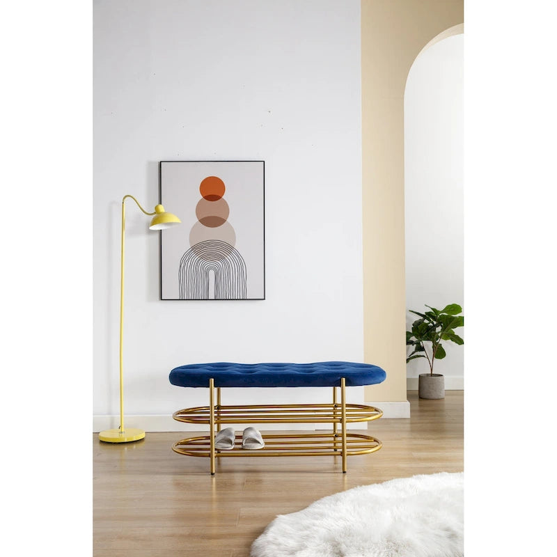 Bout de banc capitonné en velours pour salon/chambre