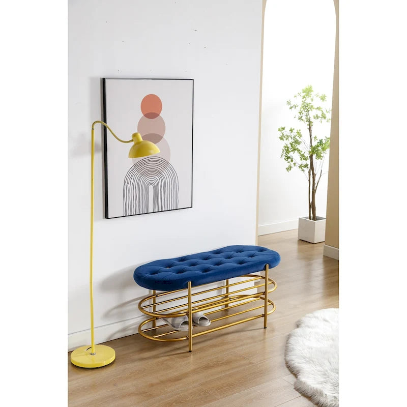 Bout de banc capitonné en velours pour salon/chambre