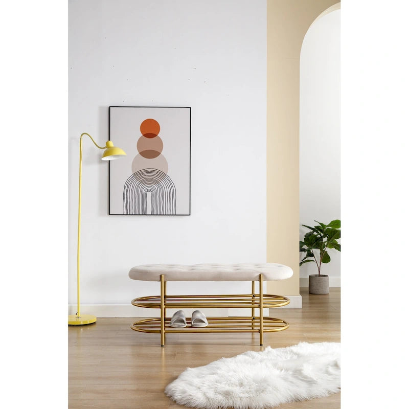 Bout de banc capitonné en velours pour salon/chambre