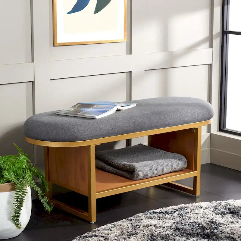 SAFAVIEH Home Collection Iona Banc à étagères ouvertes avec coussin – 42 L x 15 P x 18 H