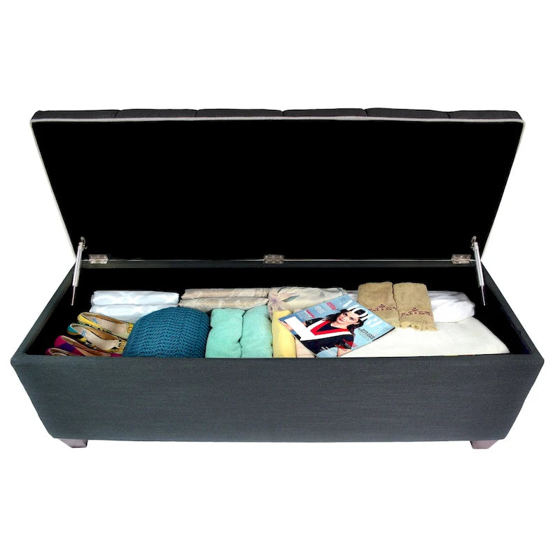 Banc de rangement en lin Sole Secret Diamond Tufted LOFT